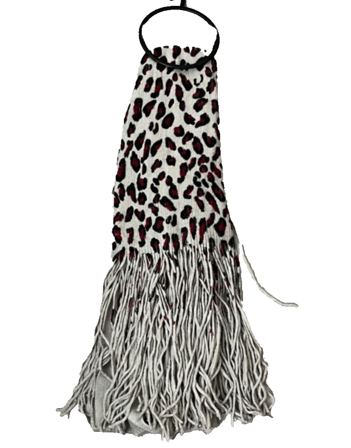 NWT) Mstylelab Women's Animal Print Fringed Scarf Gray/Red/Black