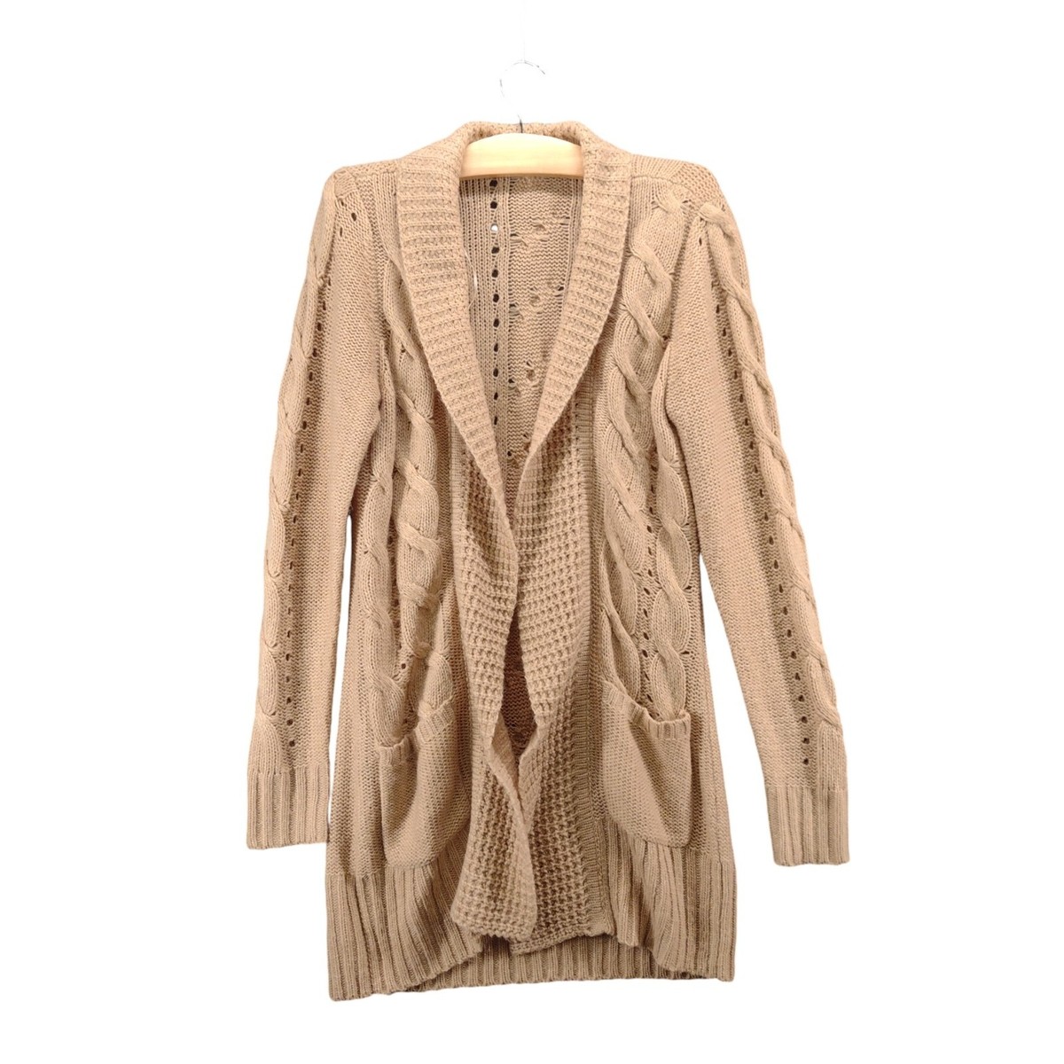 Ricki's Women's Cable Knit Cardigan Sweater Medium Long Sleeve Tan Open  Front