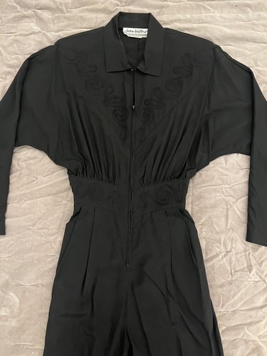 Vintage Joan Walters Black Collared Jumpsuit Size 12 Retro USA Rayon - Picture 3 of 15