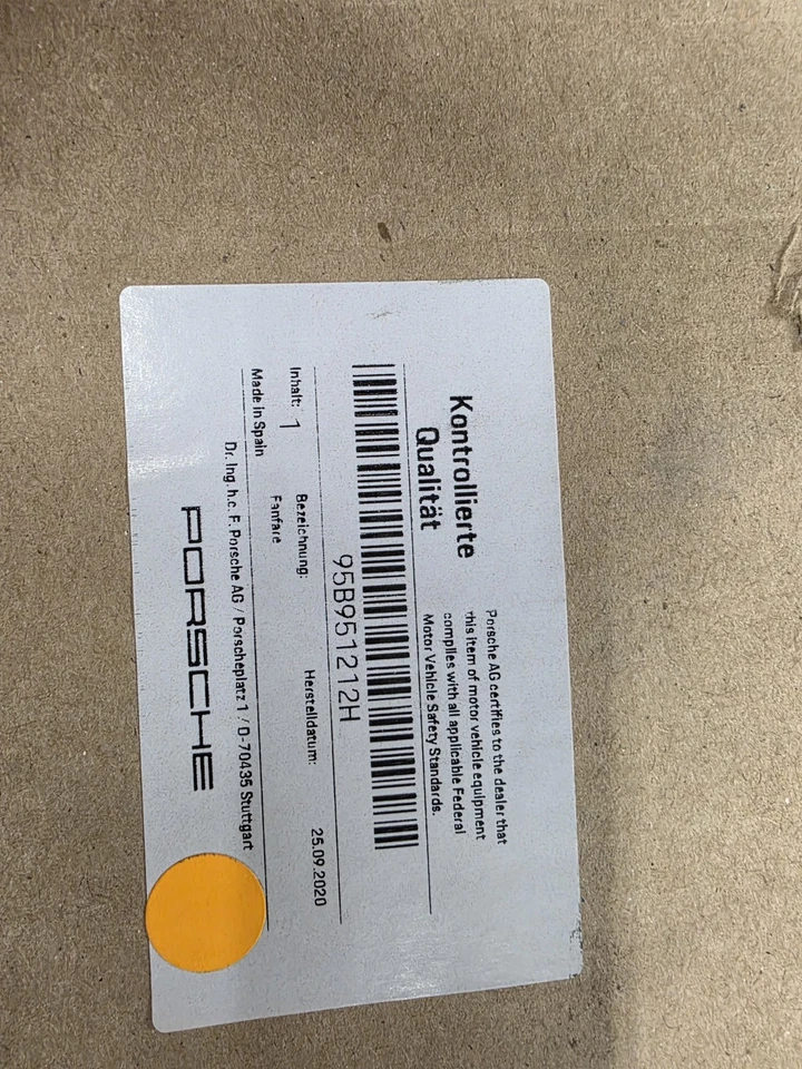 2019-2024 PORSCHE MACAN Right side Horn OEM, New  95B951212H - Image 2 of 2