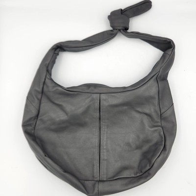 Tano Gray Leather Hobo Bag with Tie Strap   Slouchy Shoulder Purse Zip Pocket