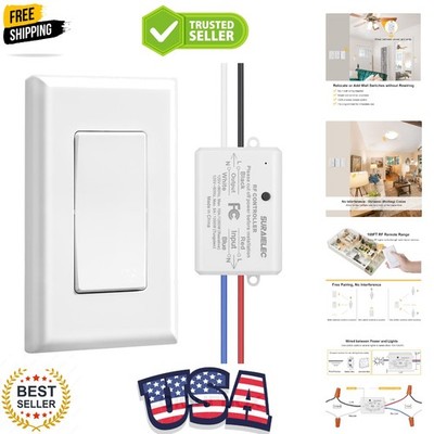 Wireless Remote Light Switch, No Wiring, No WiFi, 100ft RF Range, Pre-Program...