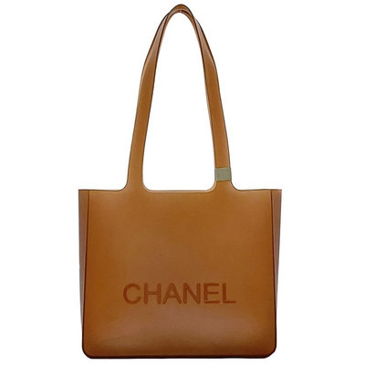 Chanel Tote Bag Ec-22210 Brown Rubber Used Shoulder Simple Chanel Tote Bag Ec-22210 Brown Rubber Used Shoulder Simple