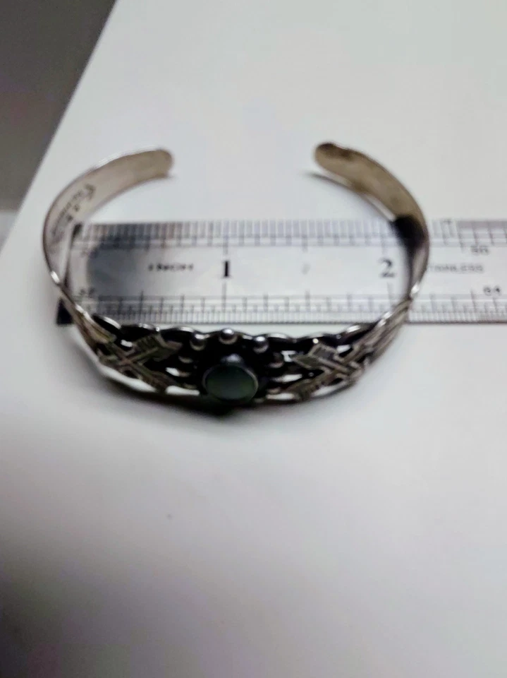 Fred Harvey Era Coin Silver-Signed Turquoise Native American Cuff Bracelet - Image 3 of 4