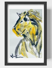 GUAJARDO Original Expressionism King of the Lions 9X6 Paper Signed Art