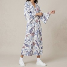 Resort Tropical Floral Viscose Maxi Dress Kimono Sleeve Button Front ZLeurope S