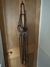 Vintage English Leather Full Size Double Bridle stitched in bits & reins 5" curb