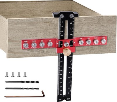 SLIIMU Cabinet Hardware Jig, Adjustable Cabinet Handle Template Tool 9 Holes, Al