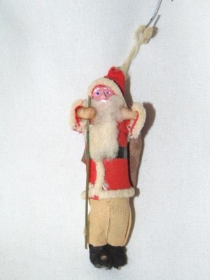 Vintage 4-1/2'' CHRISTMAS Comp. Face SANTA Candy Container, Tan Pants Ornament
