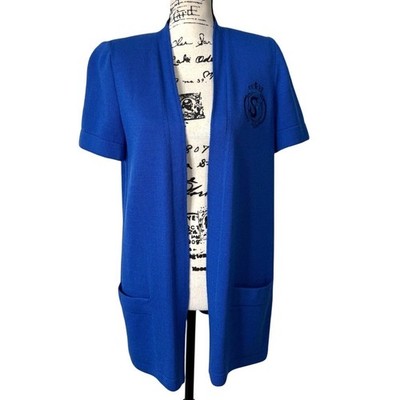 St. John Collection Womens Size S Blue Short Sleeve Cardigan Jacket Santana Knit