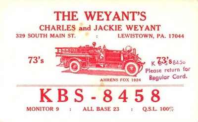 Lewistown Pennsylvania KBS-8458 QSL Radio Postcard