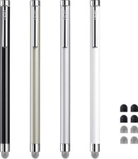 4-Pack Stylus Pens with Replaceable Mesh  Rubber Tips Silver, Black, White, Ch