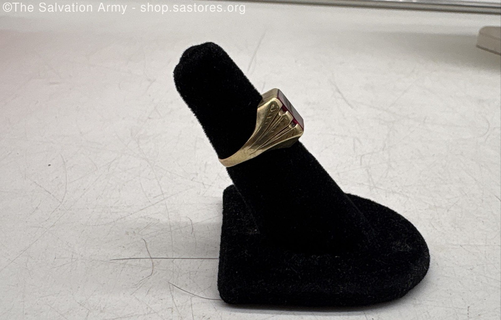 10k Yellow Gold Rectangular Ruby Signet Ring Size… - image 3