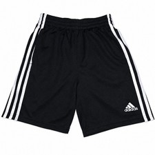 Adidas Boys Youth M 10/12 Black White 3-Stripe Mesh Athletic Shorts Drawstring