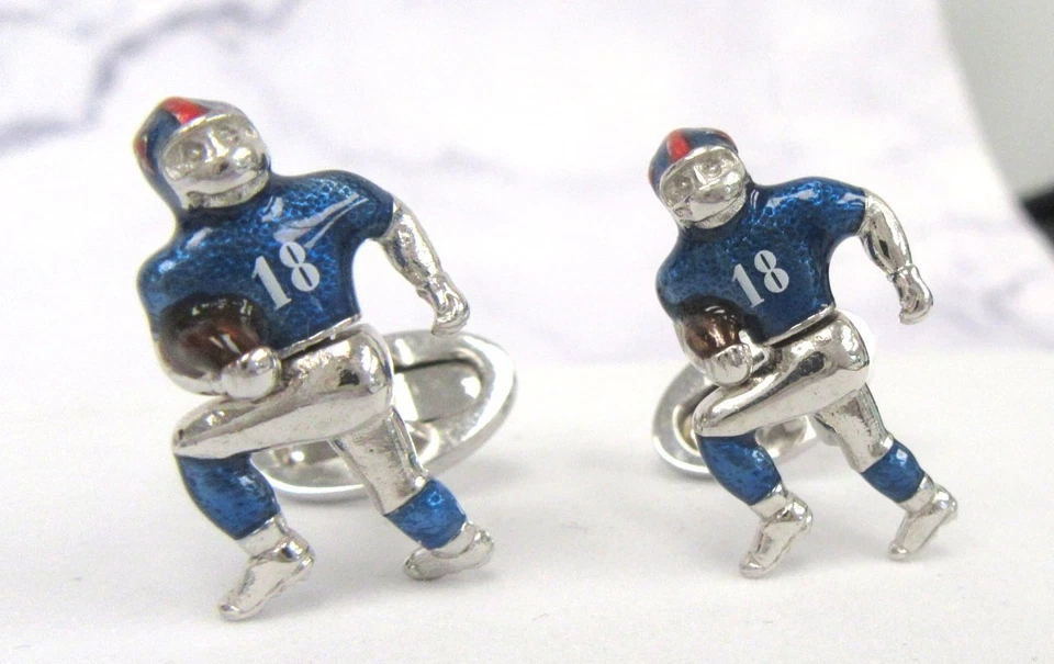 Gemelos de plata esterlina firmados por Jan Leslie jugador de fútbol esmaltados novedad Foto 2 de 4