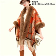 Lady Faux Fur Collar Shawl Scarf Cape Cloak Dress Wrap Shrug Warm Casual