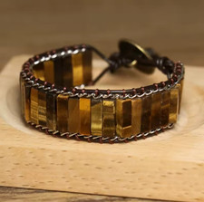 Natural Tiger's Eye Beaded Bracelet Handmade Healing Stone Grounding Energy Gift