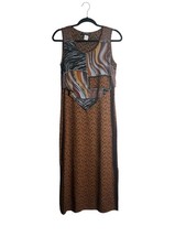 Caribou New York Maxi Dress Small Brown Animal Print Patchwork Sleeveless Women