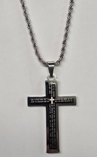 New Vantage The Lord's Prayer Stainless Steel 20" Cross Pendant Necklace