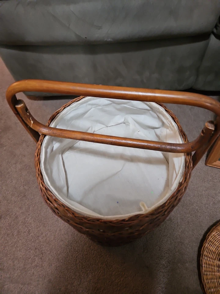 Vintage 2-Tier Chinese Asian Wedding Basket Woven Wicker Rattan Bamboo/Cane Boho - Image 4 of 4