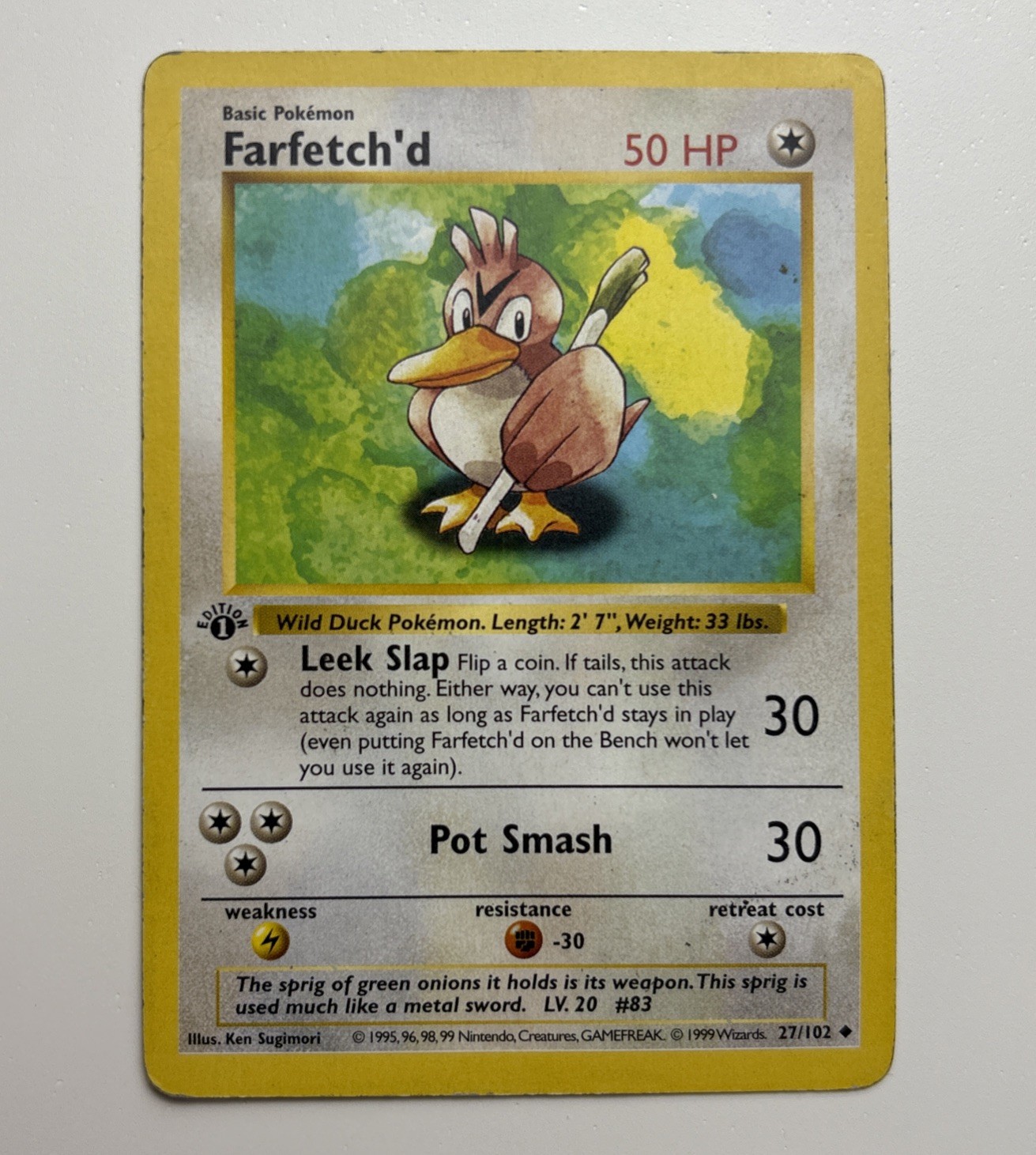 1999 Pokemon Base Set 1st Edition Farfetch'd 27/102 LP WOTC Wizards Shadowless