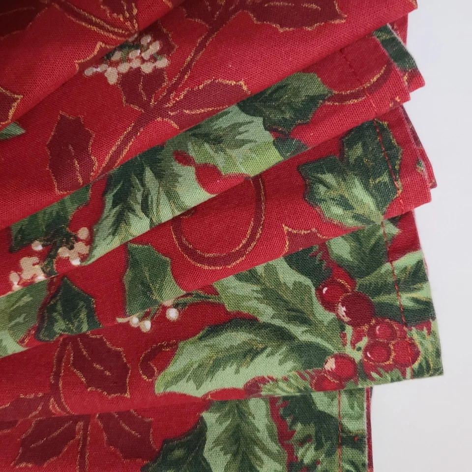 Servilletas Navidad Acebo Rojo Borgoña (8) 16" Cuadradas con 6 Anillos Cuentas Verdes Foto 4 de 4