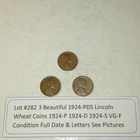 Lot #282 3 Beautiful Lincoln Wheats 1924-P 1924-D 1924-S VG-Fine See Pictures