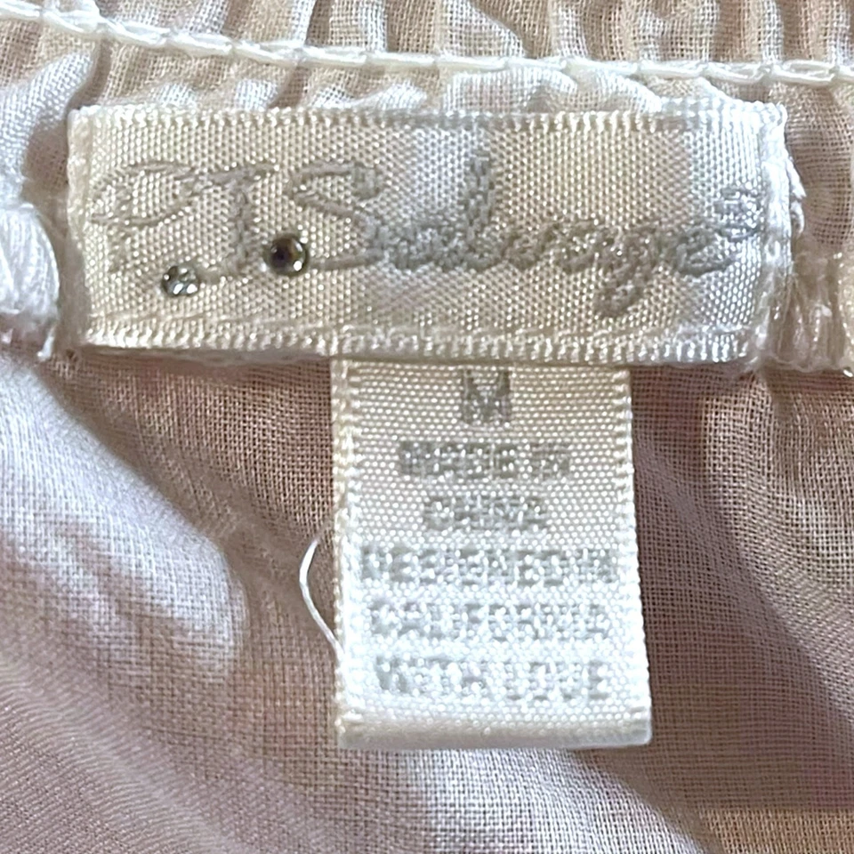 P.J. Blusa Salvage Mujer Blanca Bordada Encaje Boho Informal Costera Talla M Foto 3 de 4