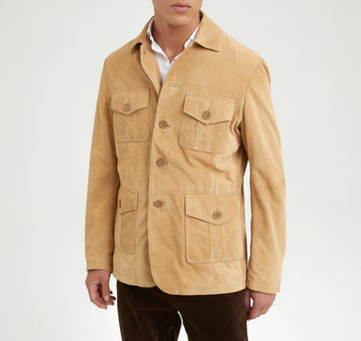 Camel color Field Leather Jacket Men Pure Suede Custom Made Size S M L XXL 3XL