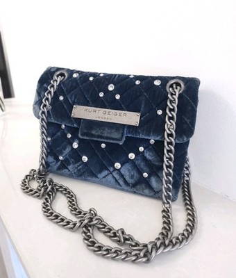 Kurt Geiger Mini Brixton Tasche Damen Samt türkis verziert Kristall Crossbody
