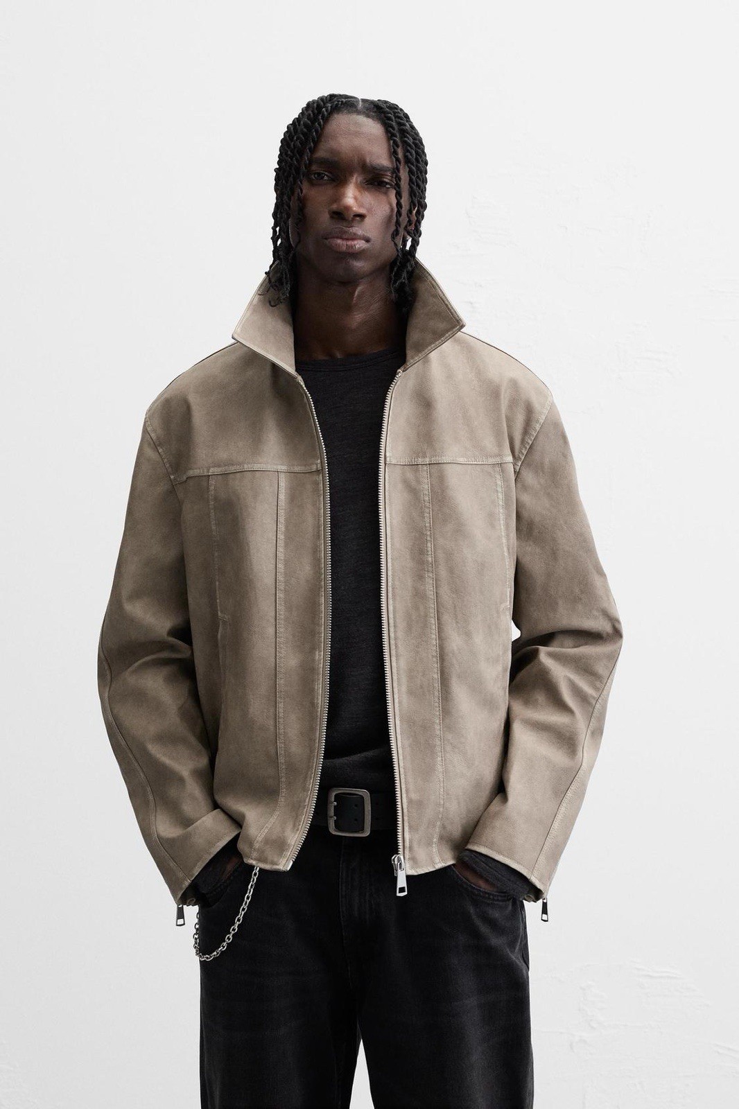 Men ZARA Faux Leather Cool Jacket Taupe 14390₽