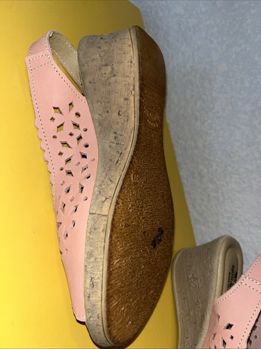 Spring Step Sandals Shoes Womens Size 37 EU Pink Leather Slingback Wedge EUC - Picture 6 of 13
