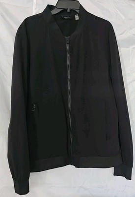 Tahari Men's Bomber Utility Jacket XXL Black Full Zip Lined Pockets Mock Neck