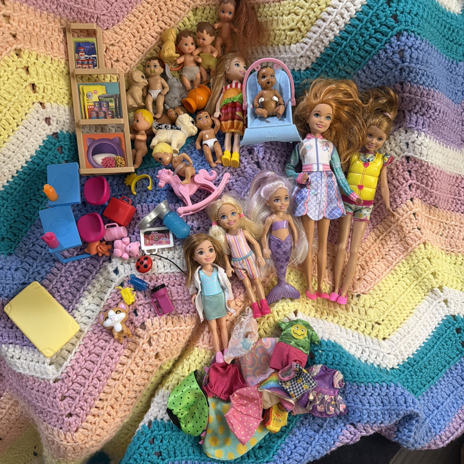 Big Lot Barbie Babies, Kids, And Dogs, Nursery Things And De