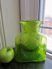 VTG Blenko Kiwi or Celery Green Double Spout Water Bottle #384 Carafe Pitcher