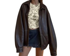 Women's Brown Oversized Bomber Genuine Homemade Vintage Leather Jacket