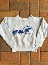Vintage 50s Kids 4T Blue Crewneck Pullover Sweatshirt Smoky Mtns Cherokee Bear