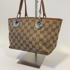 GUCCI GG Pattern Handbag Mini Tote Bag Canvas Leather Brown x Beige Authentic