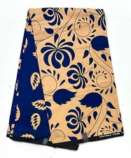 African Fabric/ Ankara - Blue, Light Brown 'Heritage Still' YARD or WHOLESALE