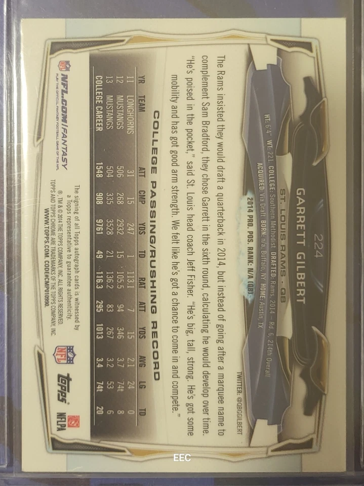 Garrett Gilbert 🏈🏈 2014 Topps Chrome RC Auto - Image 2 of 2