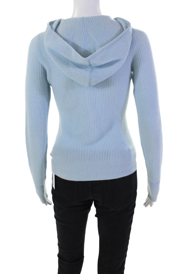 Cárdigan de punto de gofre con capucha y manga larga para mujer Three Dots Azul Talla S Foto 3 de 4