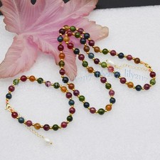 6mm Natural Multicolor Tourmaline Round Gemstone Beads Neckalce Bracelet Set