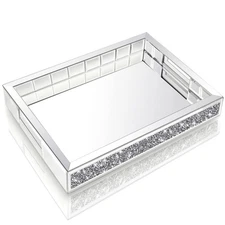 Mirror Jewelry Organizer fits Dresser Bedroom,Crushed Diamond Bathroom Tray w...