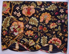 Waverly Imperial Scalloped Valance Floral Black Background Jacobean Stripes