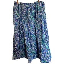 Talbots Skirt Sz 12 Blue Paisley Button Front 100 Cotton Fairycore Cottagecore
