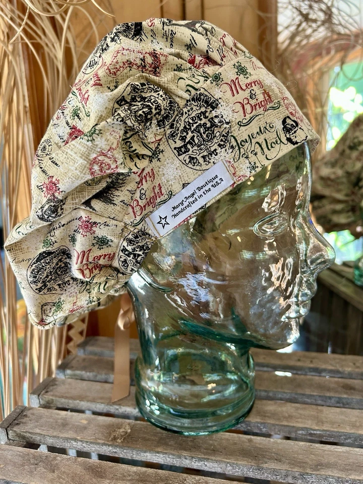 Christmas Bouffant Scrub Hats, Set Of 4 Different Hats, MaryAngel Boutique, USA - Image 3 of 4