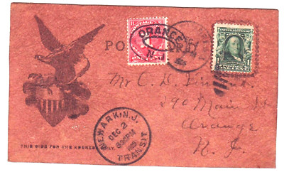 Neuheit Leder Postkarte, handverziert, postalisch gelaufen in USA, Hirsch, Adler 1905