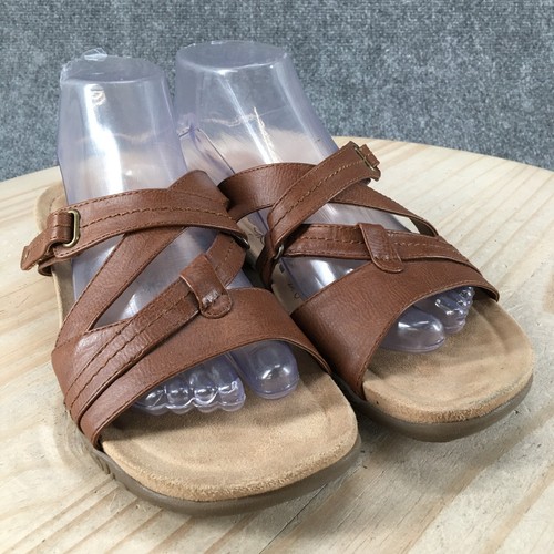 Wear Ever Sandals Womens 8.5 M Hoda Strappy Slide Brown Faux Leather Slip On - Picture 3 of 15