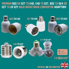 B22 to E40/G29, E27 To E40/2x E27, or E40 to E27 Light Bulb Adaptor Converters