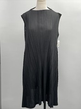 ISSEY MIYAKE PLEATS PLEASE Crew Neck Sleeveless Black Midi Dress Sz 3 PP06-JT593